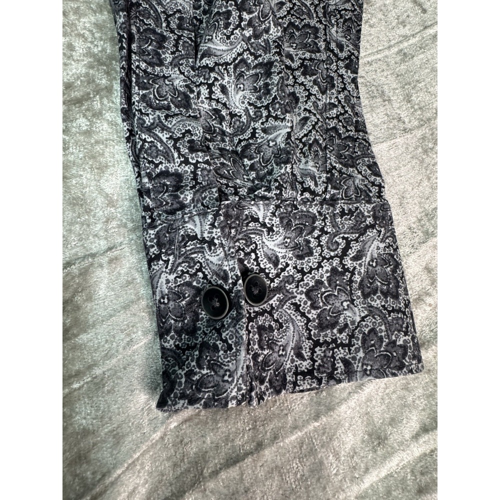 Perry Ellis Men's S Slim Fit Cotton Dress Shirt Black White Paisley Long Sleeve - Picture 3 of 9